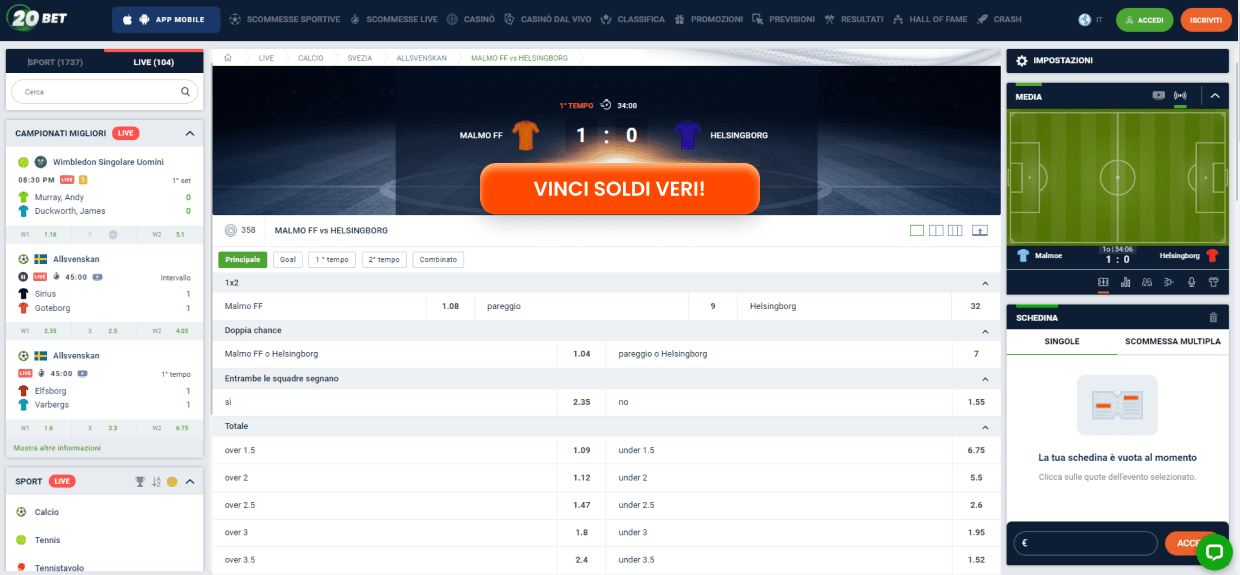 20bet Scommesse Live
