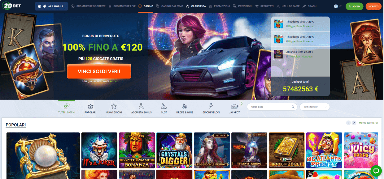20bet Varietà di giochi da casinò